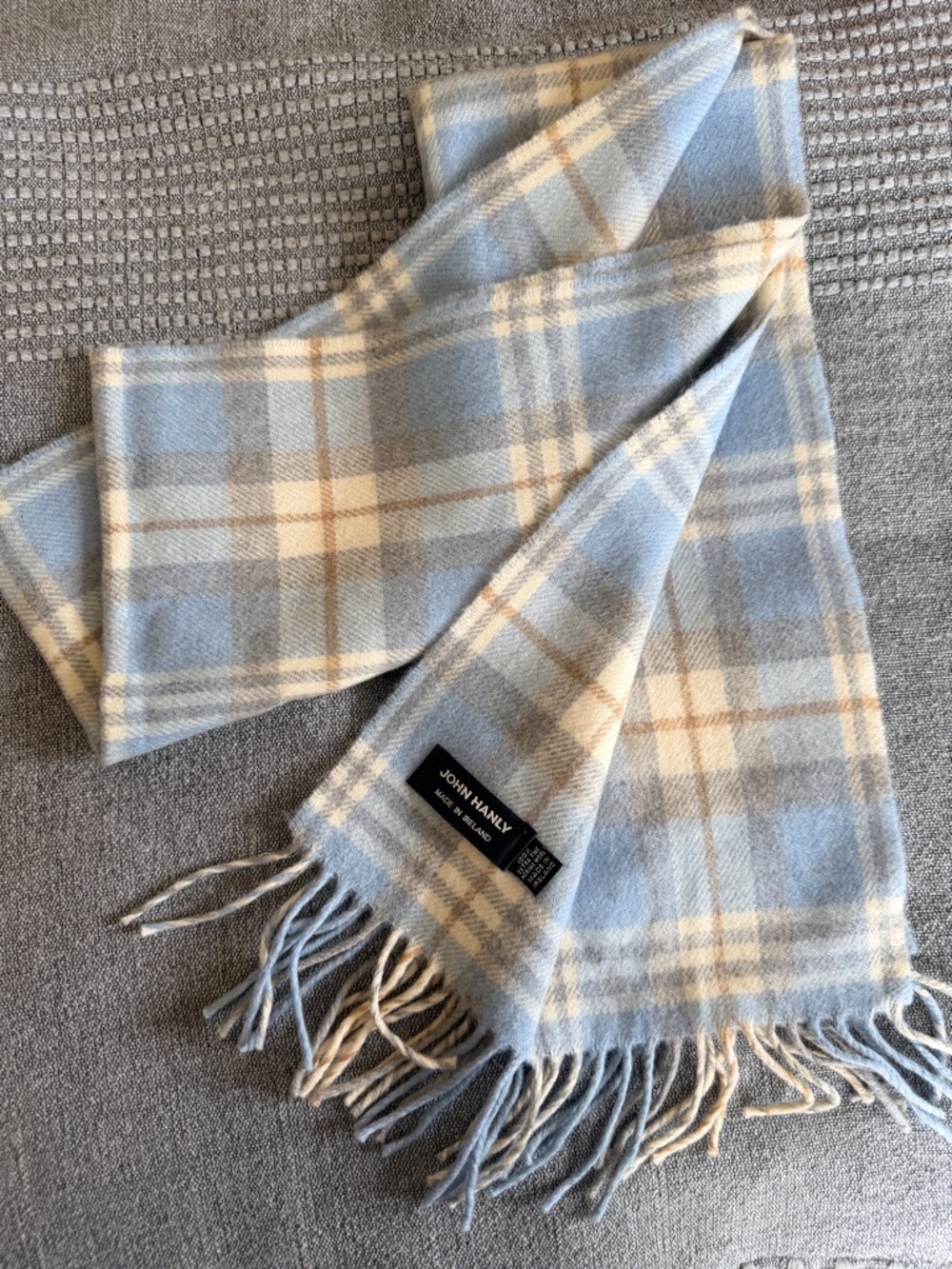 John Hanly 100% Wool Plaid Scarf — Made in IRELAND